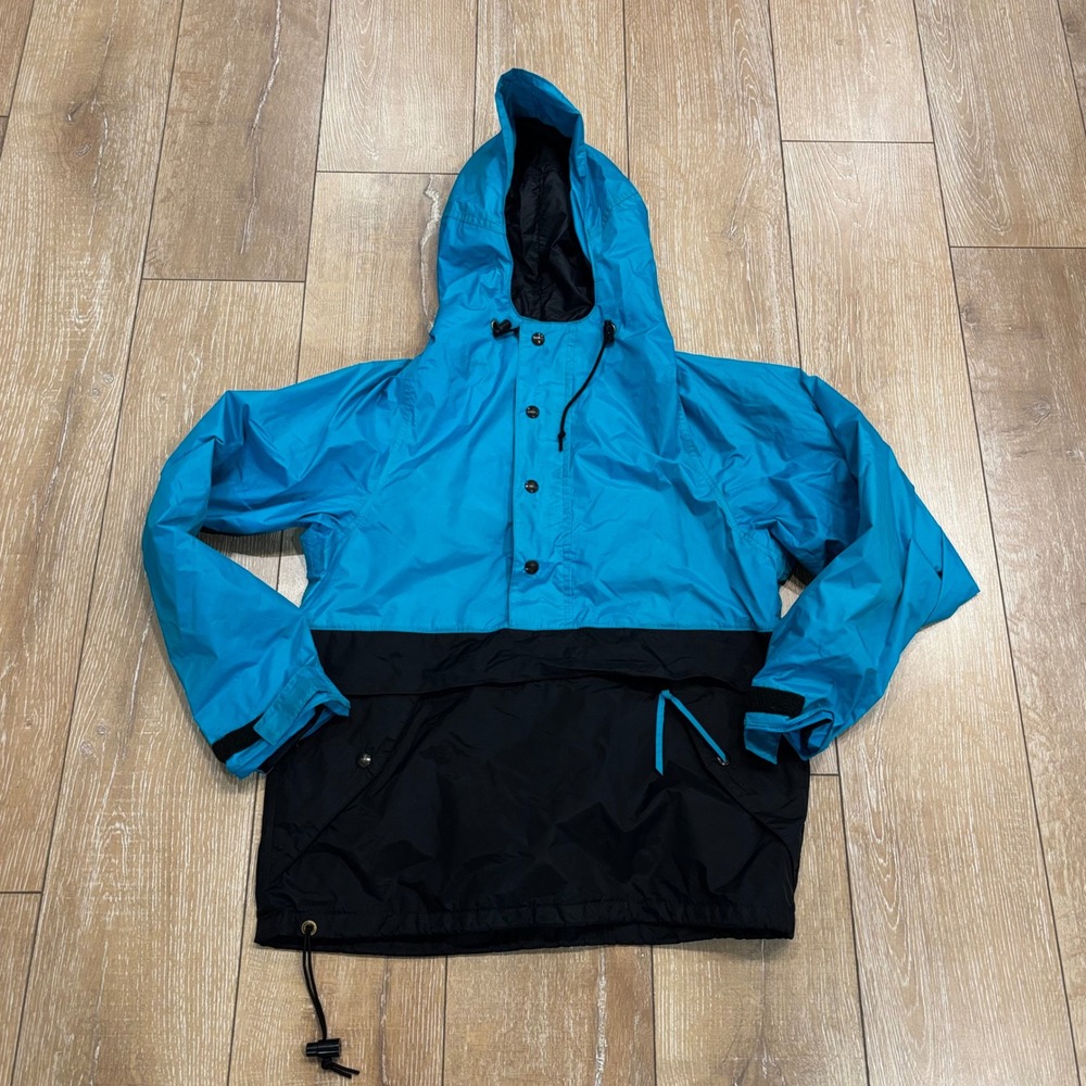 Vintage REI Anorak Windbreaker Jacket Blue Black Colorblock Hooded Mens Small